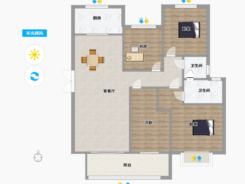 陕西省-西安市-阳光城檀悦4号楼,5号楼148m²-110.52-户型库-采光通风