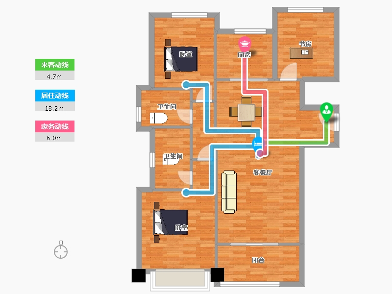 陕西省-西安市-绿城桂语蘭庭，C2户型119m²-94.92-户型库-动静线