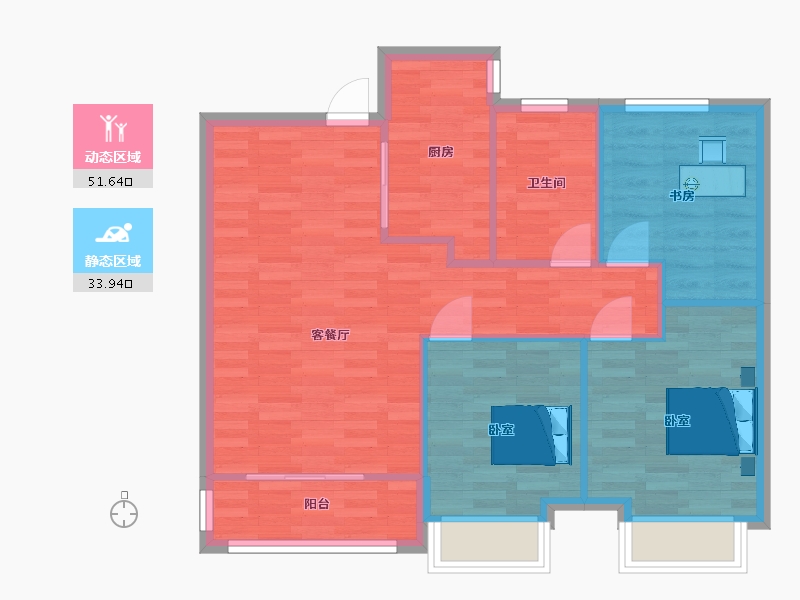 陕西省-西安市-绿城桂语蘭庭27号楼,31号楼98㎡-78.00-户型库-动静分区