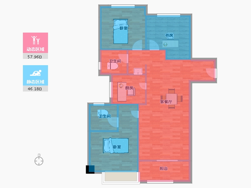 陕西省-西安市-绿城桂语蘭庭27号楼,34号楼,26号楼119㎡-94.86-户型库-动静分区