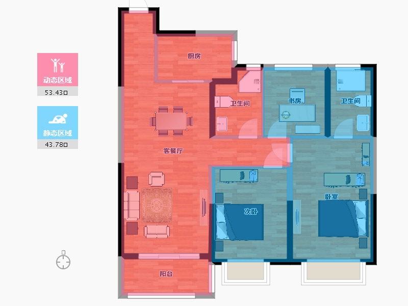 陕西省-西安市-大兴正荣府108㎡-87.02-户型库-动静分区