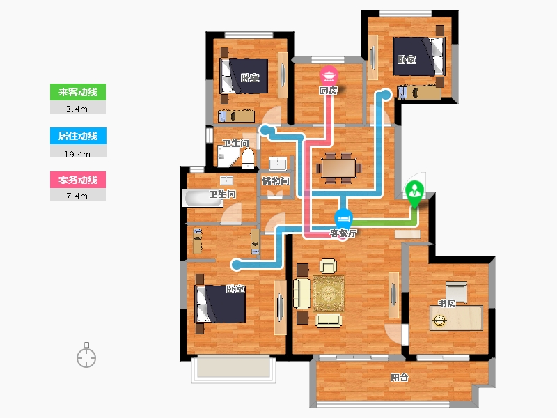 陕西省-西安市-大兴正荣府1号楼142㎡-113.72-户型库-动静线