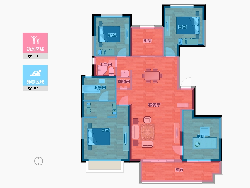 陕西省-西安市-大兴正荣府1号楼142㎡-113.72-户型库-动静分区