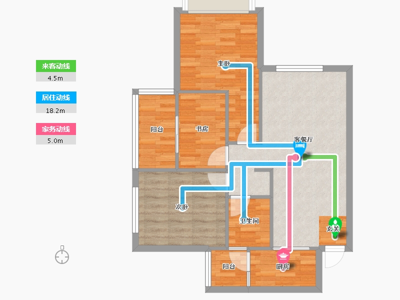 四川省-成都市-蓝湾公馆A3户型87m²-70.25-户型库-动静线