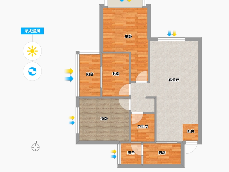 四川省-成都市-蓝湾公馆A3户型87m²-70.25-户型库-采光通风