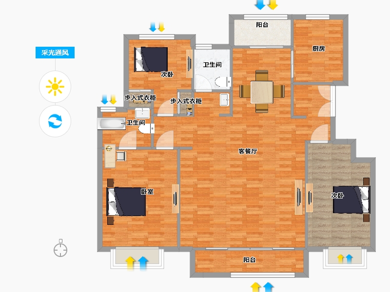 陕西省-西安市-福星惠誉美术城云玺5,6,9号楼143㎡-128.93-户型库-采光通风