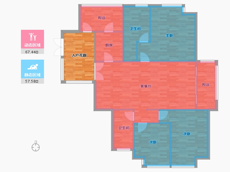 重庆-重庆市-协信公馆2号楼,3号楼119m²-126.79-户型库-动静分区