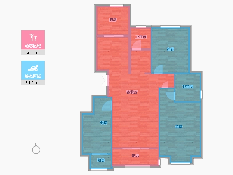 河南省-郑州市-锦雍水之郡东苑1号楼建面129m2-104.08-户型库-动静分区