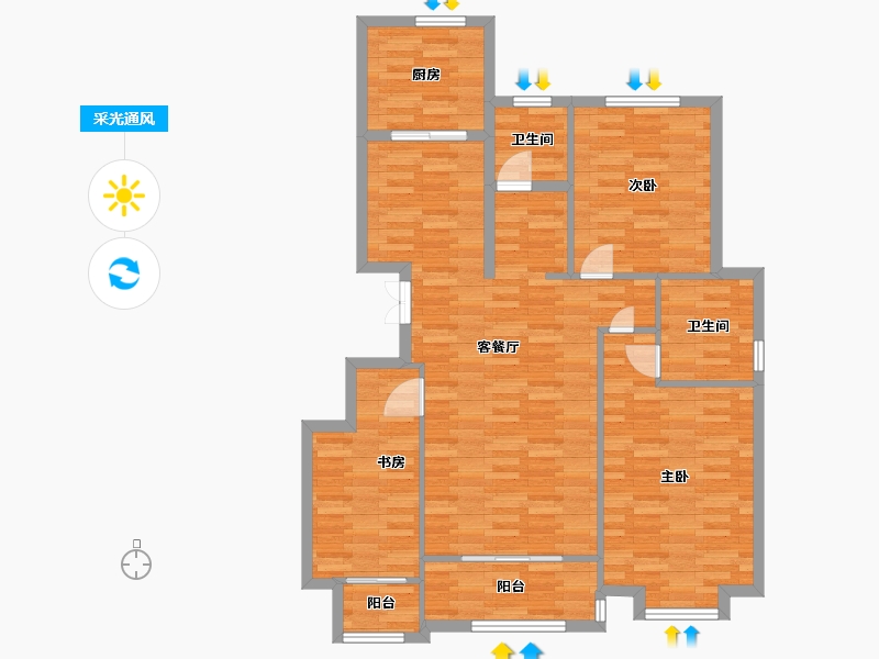 河南省-郑州市-锦雍水之郡东苑1号楼建面129m2-104.08-户型库-采光通风