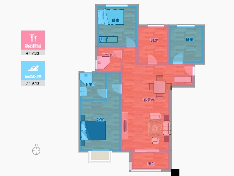 陕西省-西安市-紫薇万科大都会六期1,6,7号楼110㎡-76.00-户型库-动静分区