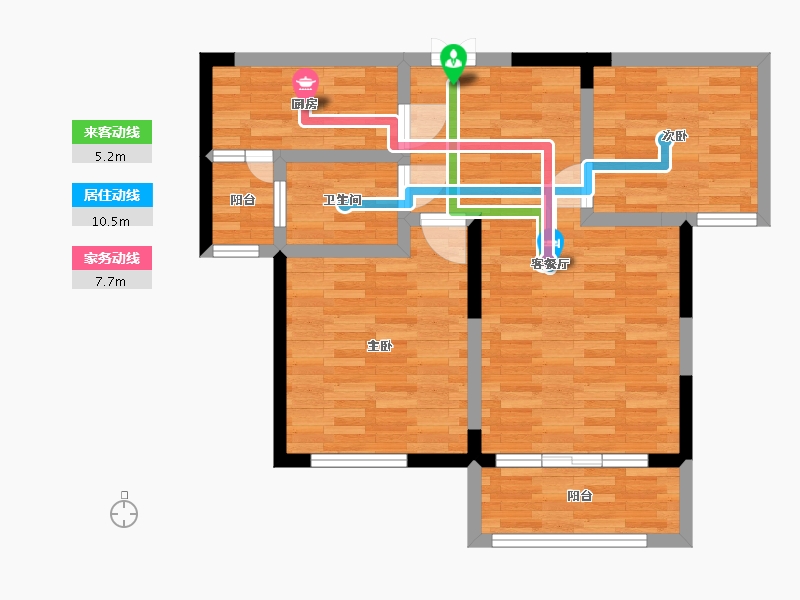 河南省-郑州市-锦雍水之郡东苑1号楼建面87m2-69.60-户型库-动静线