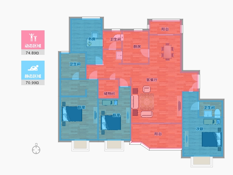 陕西省-西安市-华清学府城160㎡-133.41-户型库-动静分区