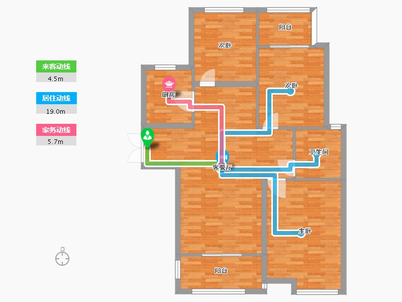 河南省-郑州市-锦雍水之郡2号楼建面120m2-96.00-户型库-动静线