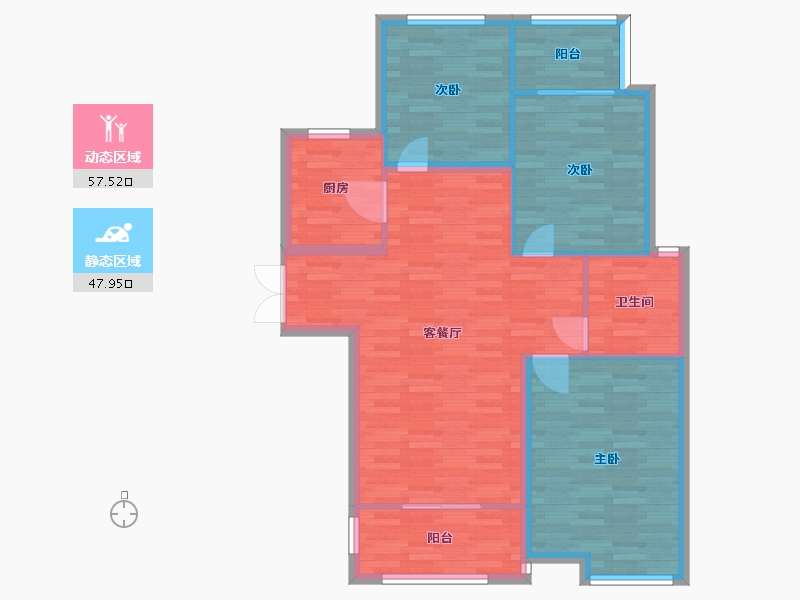 河南省-郑州市-锦雍水之郡2号楼建面120m2-96.00-户型库-动静分区