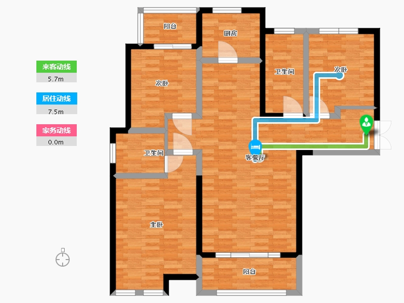 河南省-郑州市-锦雍水之郡1号楼2号楼4号楼建面130m²-103.21-户型库-动静线