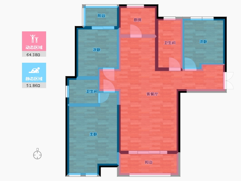 河南省-郑州市-锦雍水之郡1号楼2号楼4号楼建面130m²-103.21-户型库-动静分区