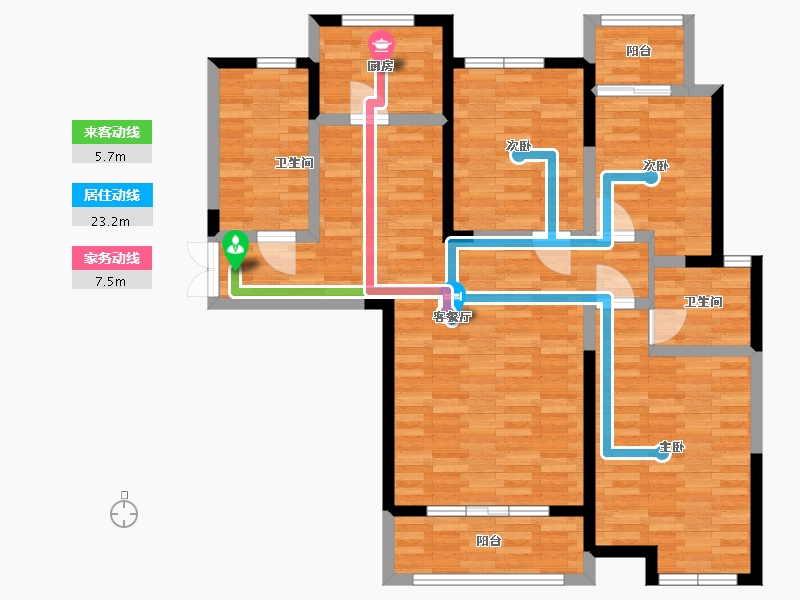 河南省-郑州市-锦雍水之郡东苑1号楼建面131m2-104.81-户型库-动静线