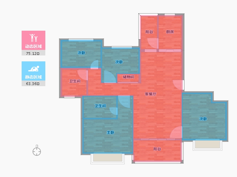 河南省-郑州市-恒大悦龙台12号楼建面158m2-126.40-户型库-动静分区