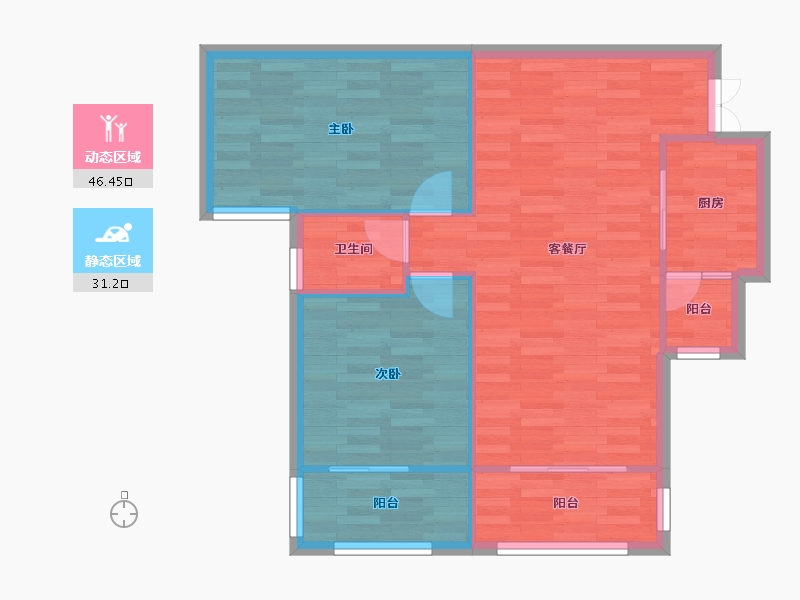 重庆-重庆市-康田栖樾高层12号楼69m²-70.86-户型库-动静分区