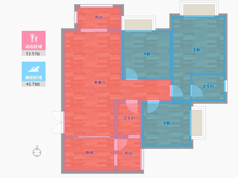 重庆-重庆市-康田栖樾高层12号楼90m²-84.84-户型库-动静分区