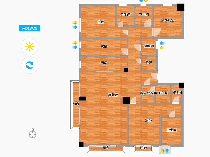 河南省-郑州市-永威上和院建面234m2-187.21-户型库-采光通风