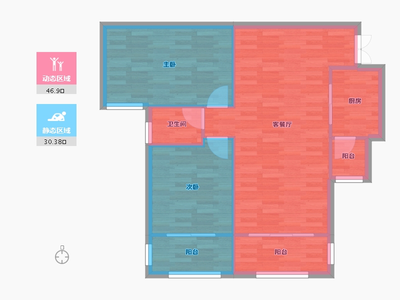 重庆-重庆市-康田栖樾高层9号楼,高层8号楼,规划43号楼,规划44号楼,高层12号楼67m²-70.61-户型库-动静分区