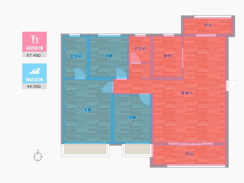 河南省-郑州市-天伦城高层4号楼,高层9号楼,高层14号楼125m²-100.00-户型库-动静分区