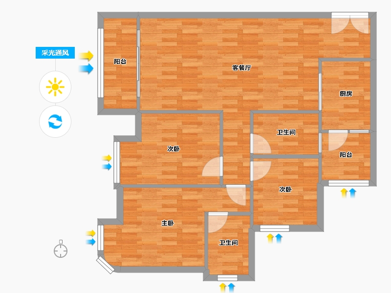 重庆-重庆市-新鸥鹏教育城二期7号楼,二期10号楼89m²-88.71-户型库-采光通风