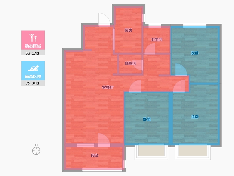 山东省-青岛市-龙湖春江天境1，3，4，6号楼99㎡-79.19-户型库-动静分区