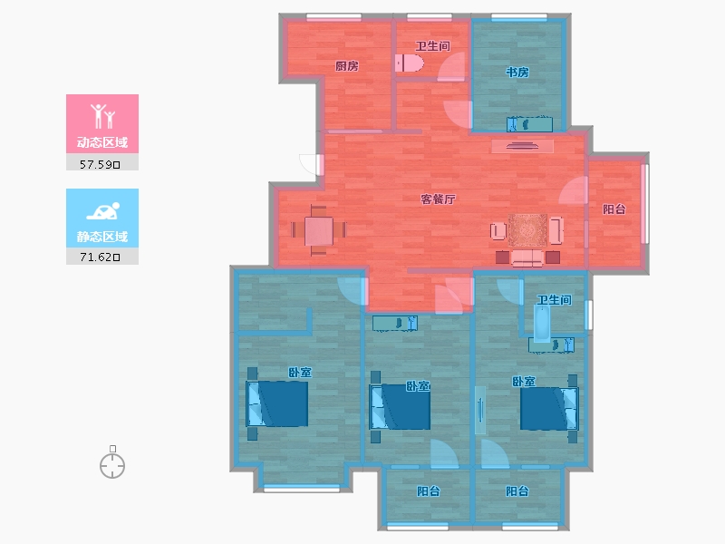 山东省-青岛市-广润熙悦E147m²-117.02-户型库-动静分区