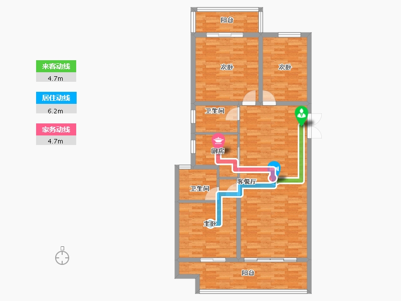 河南省-郑州市-申泰中原印象132m²-105.60-户型库-动静线