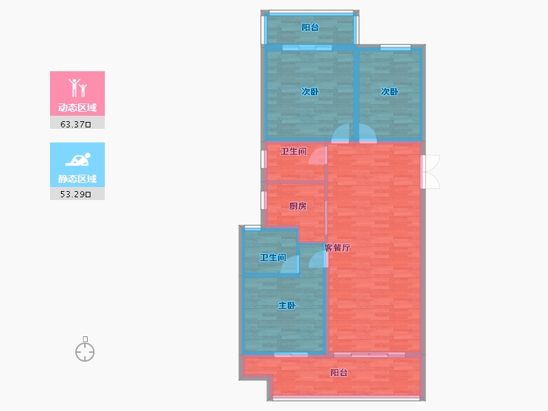 河南省-郑州市-申泰中原印象132m²-105.60-户型库-动静分区