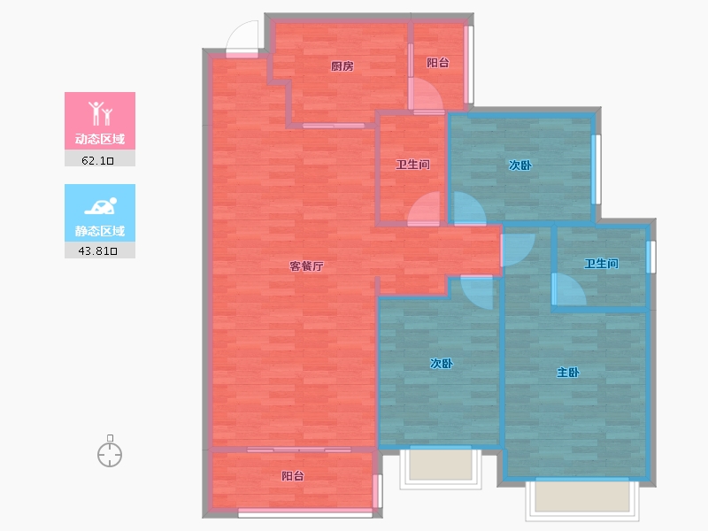 重庆-重庆市-恒大麓山湖高层5号楼100m²-96.88-户型库-动静分区