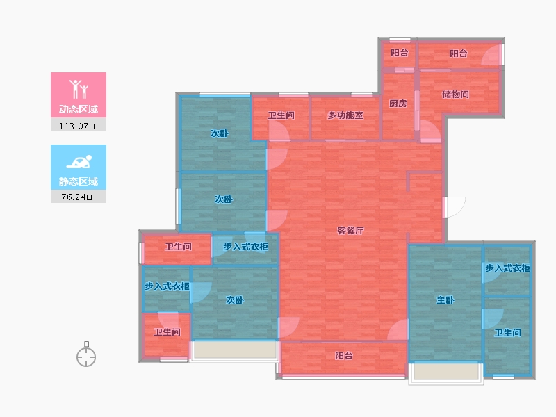 河南省-郑州市-亚新紫藤公馆3号楼建面218m2-174.41-户型库-动静分区