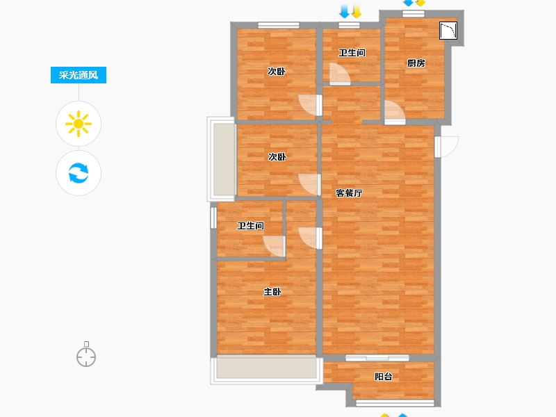 河南省-郑州市-天伦城高层15号楼115m²-92.01-户型库-采光通风