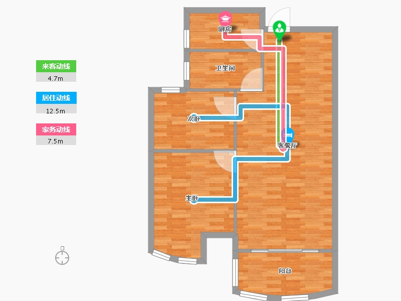 河南省-郑州市-腾威城6号楼93m²-74.90-户型库-动静线