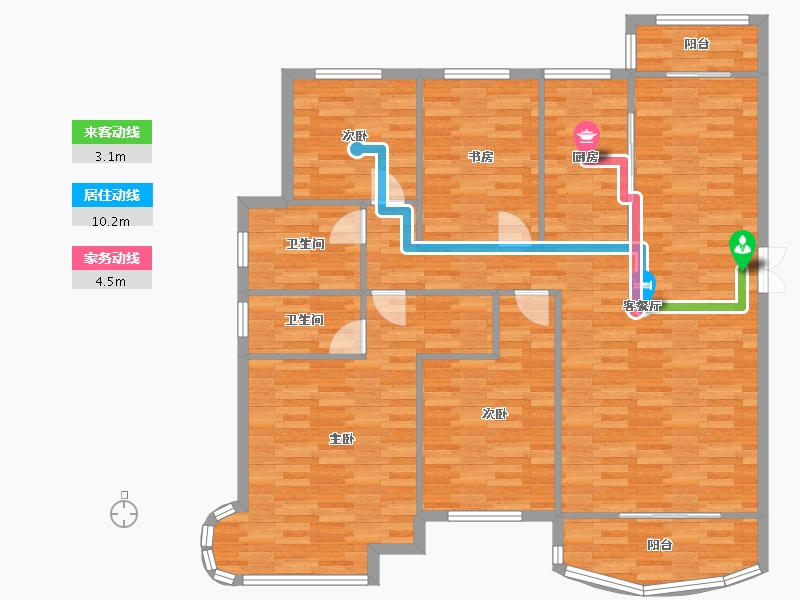 河南省-郑州市-腾威城6号楼157m²-125.60-户型库-动静线