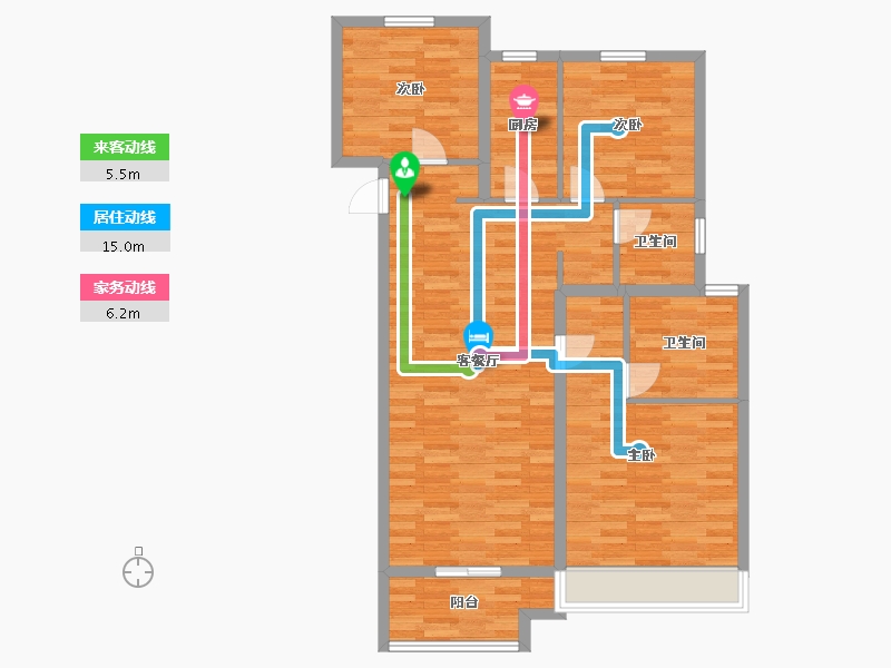 河南省-郑州市-天伦城高层15号楼119m²-95.19-户型库-动静线