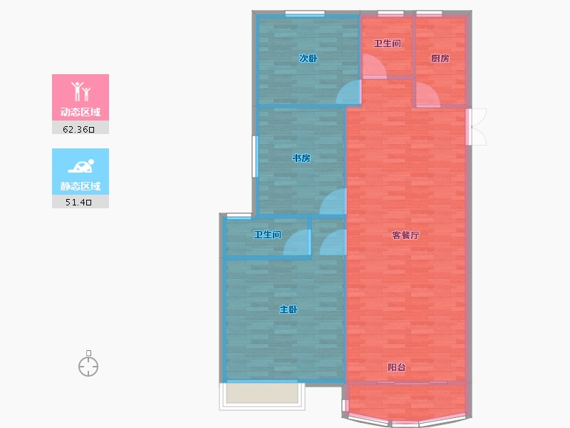 河南省-郑州市-腾威城6号楼132m²-105.60-户型库-动静分区