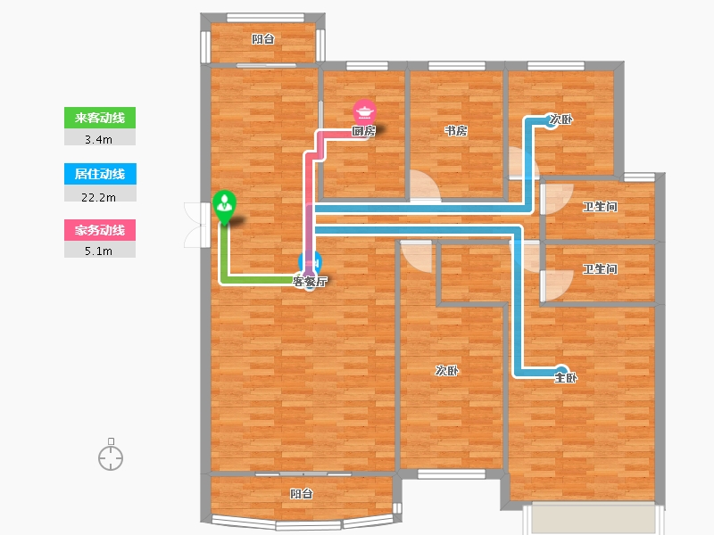 河南省-郑州市-腾威城6号楼157m²-125.60-户型库-动静线