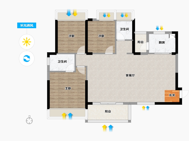 四川省-成都市-瑞居海布斯卡二期2号楼,二期3号楼123m²-99.48-户型库-采光通风