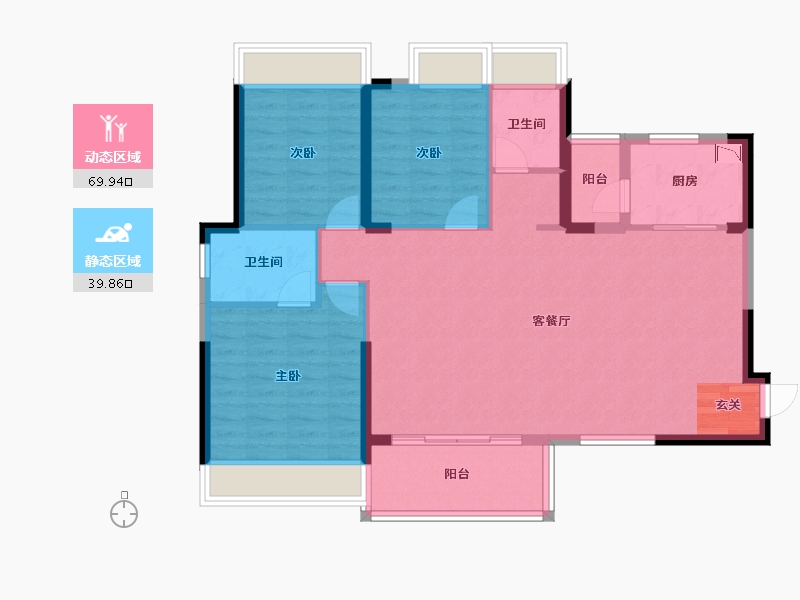 四川省-成都市-瑞居海布斯卡二期2号楼,二期3号楼123m²-99.48-户型库-动静分区