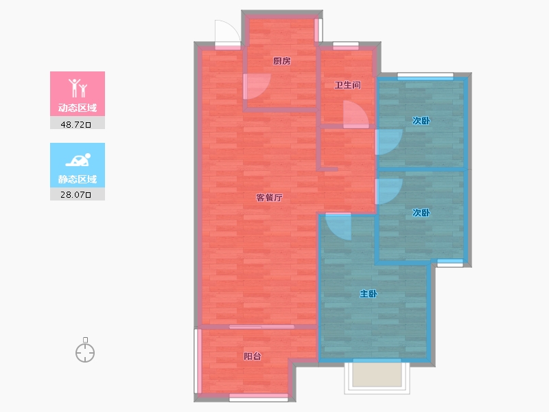 河南省-郑州市-泰山誉景2号地2号楼87m²-69.61-户型库-动静分区