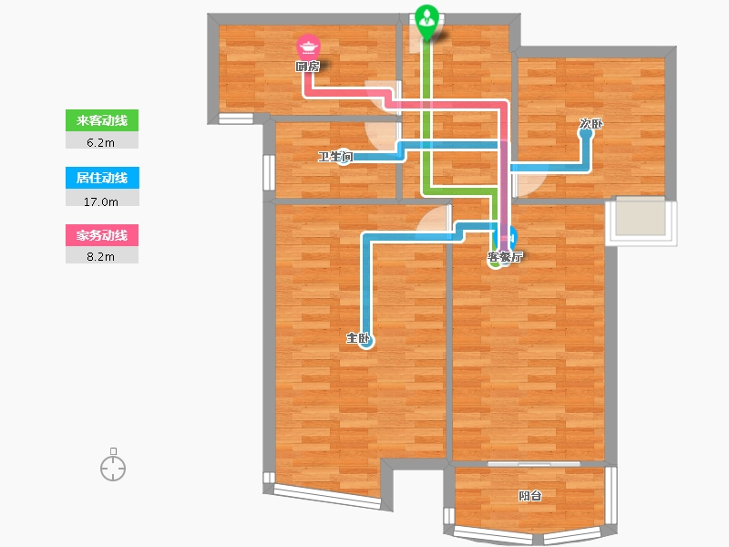 河南省-郑州市-腾威城2号楼96m²-76.79-户型库-动静线