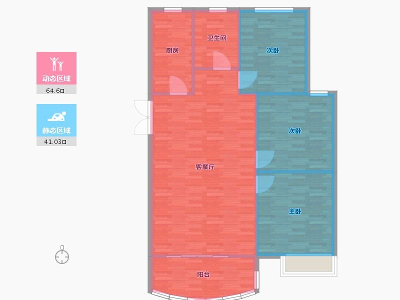 河南省-郑州市-腾威城2号楼123m²-98.41-户型库-动静分区