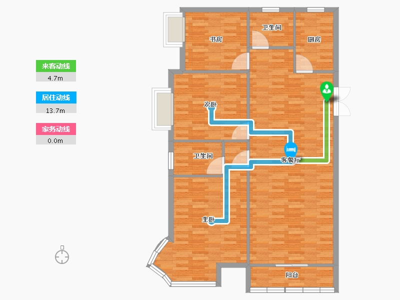 河南省-郑州市-腾威城1号楼134m²-107.20-户型库-动静线