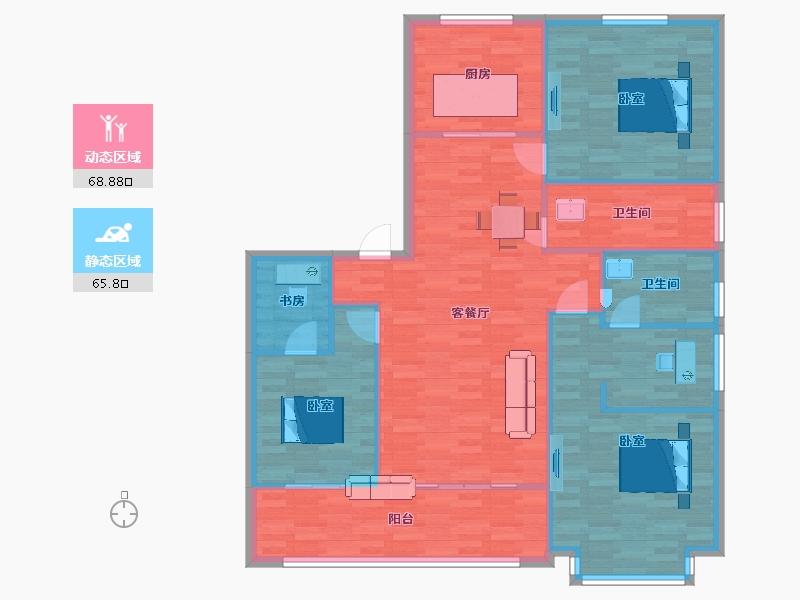 山东省-青岛市-海尔产城创云玺7，8号楼155㎡-124.18-户型库-动静分区