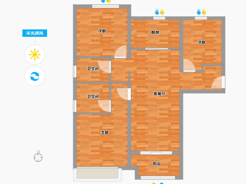 河南省-郑州市-万科世曦1号楼,2号楼117m²-93.60-户型库-采光通风