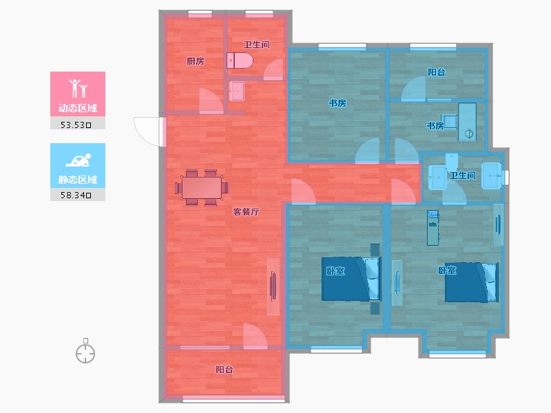 山东省-青岛市-中联依山伴城四期3号楼F127m²-101.01-户型库-动静分区