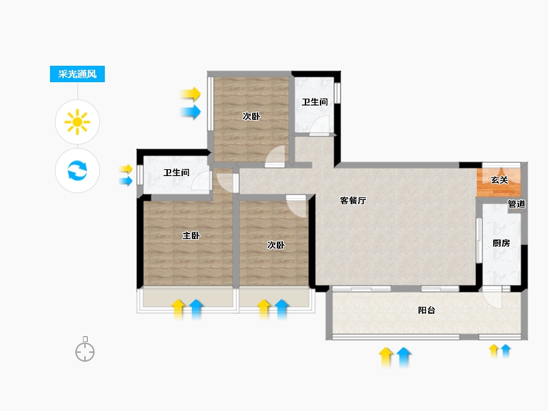 四川省-成都市-听湖九园4栋,5栋,6栋118m²-96.58-户型库-采光通风